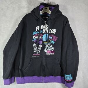 Ecko Unltd Big Front Graphic Full Zip Y2K Jacket Hooded Black XL Men Fleece